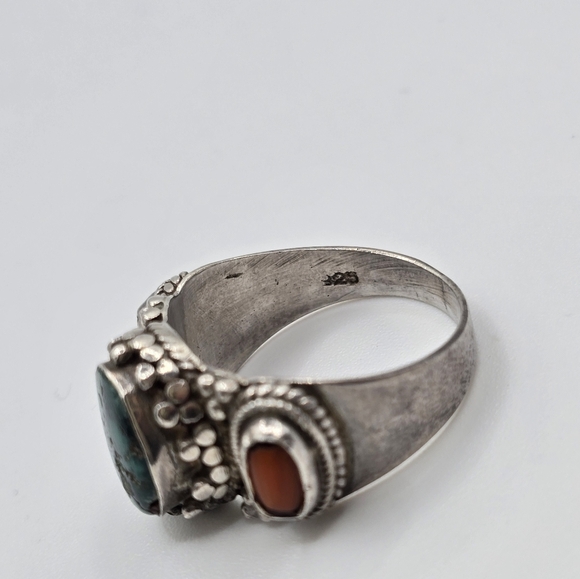 Navajo Chrysocolla & red jasper accent stone Silver Ring Size 9 - Picture 4 of 7
